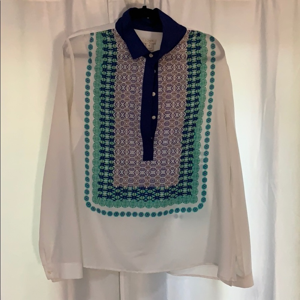 JCrew white and blue patterned blouse button down